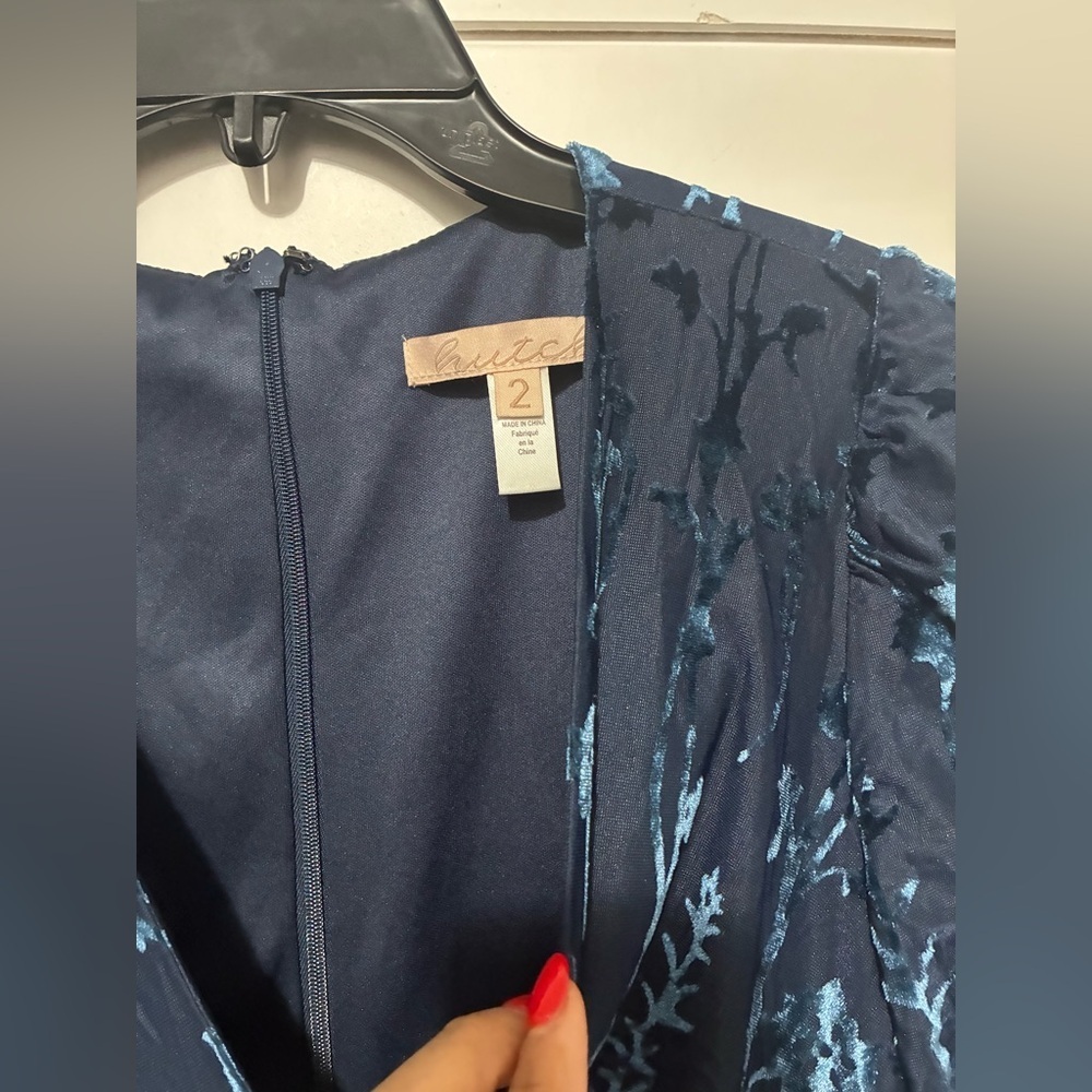 Anthropologie Hutch Puff Sleeve Burnt Velvet Midi Dress Womens 2 Blue Midi - Picture 9 of 12